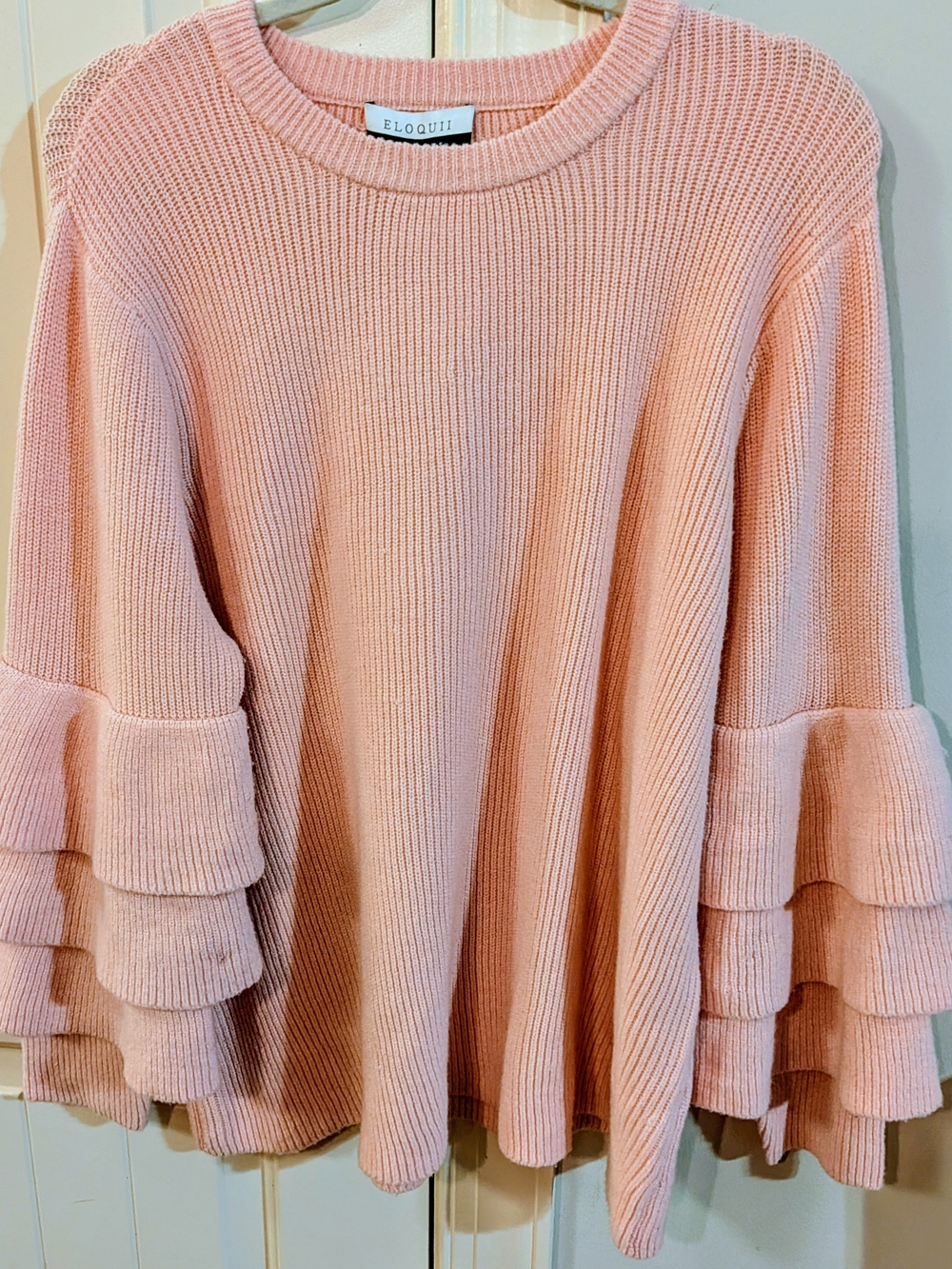 ELOQUILL Elements Plus Size 22/24 Peachy Pink Ruffle Bell Sleeve Sweater NWT - Picture 16 of 16